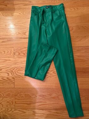 Zara Emerald Green Faux Leather Skinny Trousers